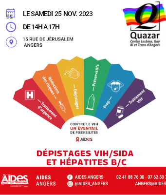 Sam. 25 nov. 23 – Dépistage vih/sida et hépatites B/C
